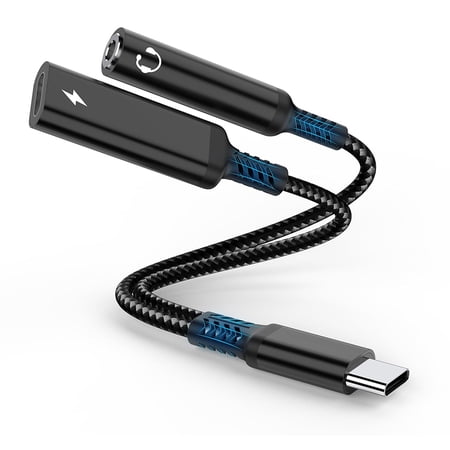 USB C to 3.5mm Headphone and Charger Adapter, 2-in-1 USB Type C to Aux Audio Jack Splitter, PD 60W Fast Charging Dongle for iPhone 17/16/15, Galaxy S25/S24/S23, iPad Pro, Pixel (Black)