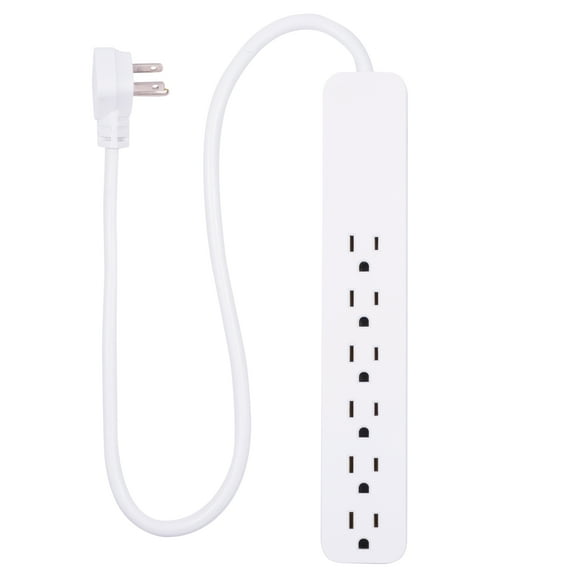 GE Pro 6-Outlet Surge Protector, 2 Ft Extension Cord, 620 Joules, Power Strip, Flat Plug, Integrated Circuit Breaker, Wall Mount, UL Listed, White, 40532