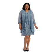 Sleeveless Lace Shift Dress with Pearl Embellishments and Sheer Jacket - Plus