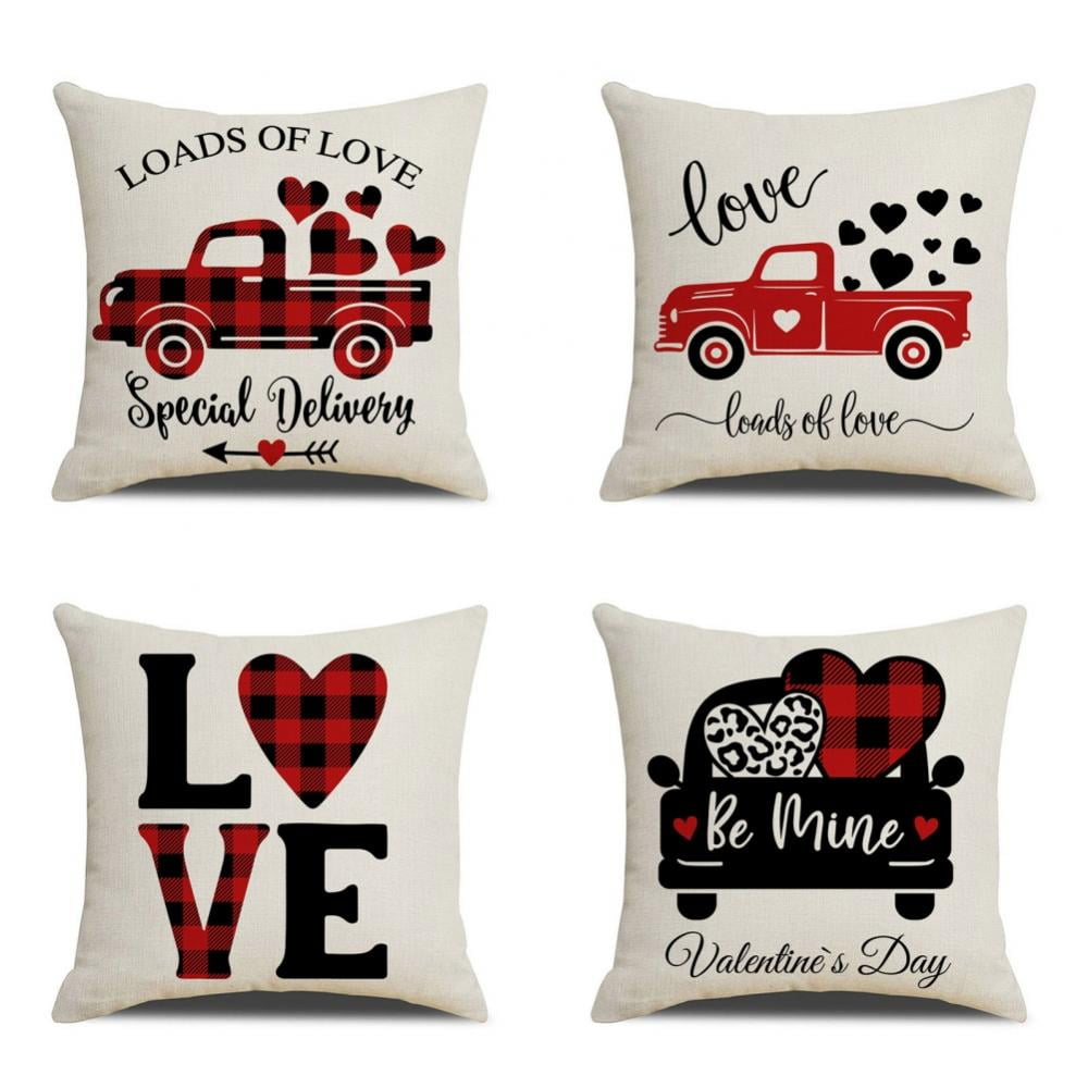 Set of 4 Love-14-18in Valentines Day Velvet Throw Pillow Covers 18 x 18 Inch 