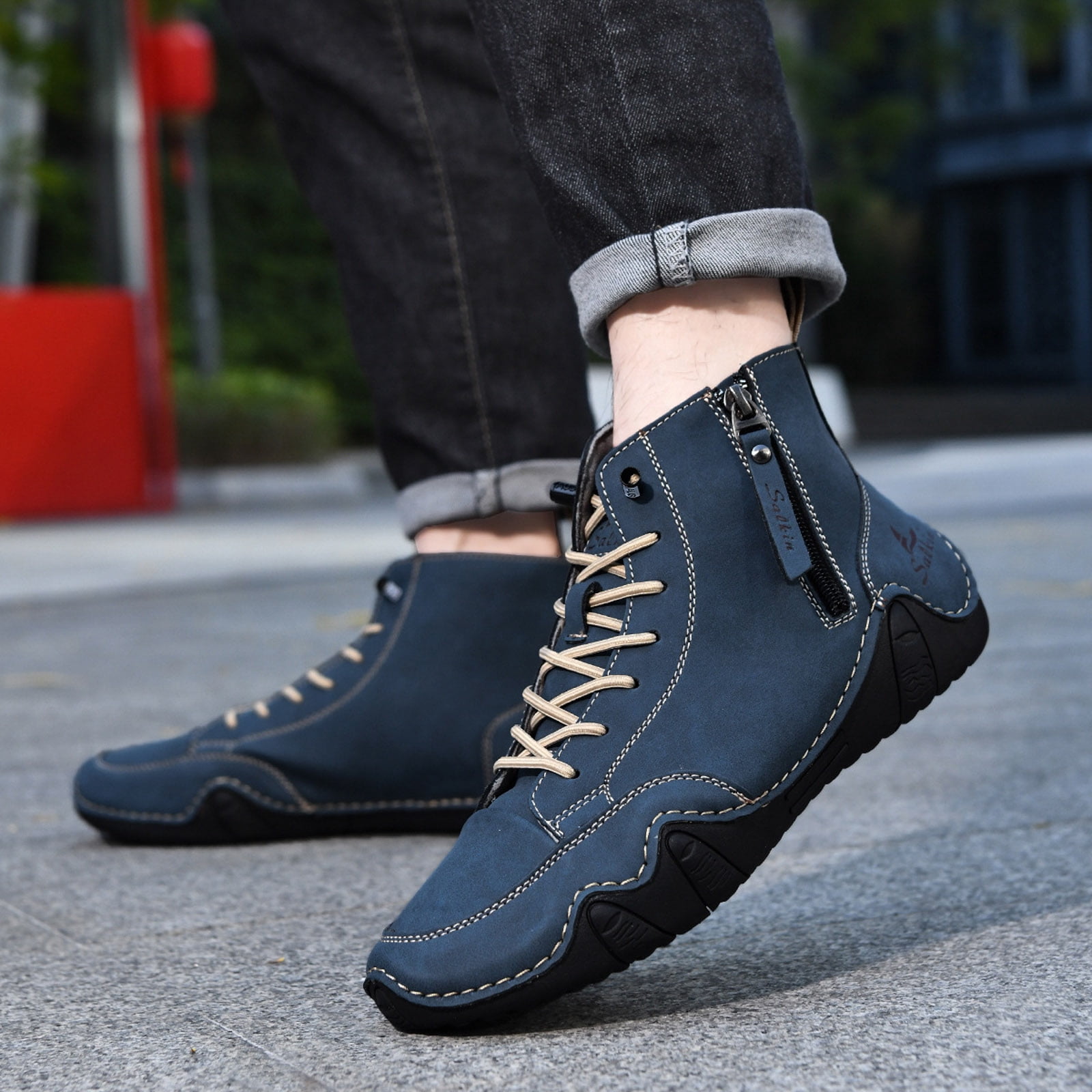 Dakaela Men's Suede Chukka Boots Lightweight Barefoot Walking Shoes High Top Slip on Hiking Sneakers