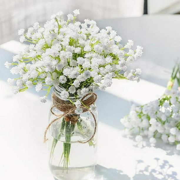 4 flores artificiales de gipsófila | Ramo de gypsophila artificial realista | Tallos florales de plástico blanco para bodas y decoración del hogar | Flores artificiales de 19 cm