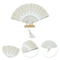 thumbnail image 3 of Unique Bargains 1 Pc Lucky Cloud Pattern Folding Fan for Masquerade White Silk Fabric, 3 of 5