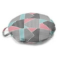 thumbnail image 1 of Geometric Round Floor Cushion with Handle, Contemporary Themed Illustration in Retro Style Modern Art, Decorative Pillow for Living Room & Dorms, 18" Round, Blue Pink and Charcoal Grey, by Ambesonne, 1 of 4