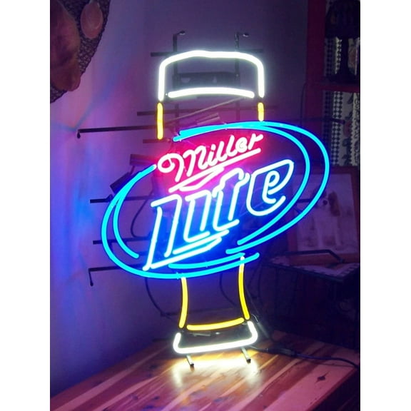 Queen Sense 24"x20" Millers Lite Wine Glass Beer Mug Neon Sign Man Cave Handmade Neon Light W124MLLWG