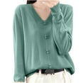 thumbnail image 3 of Fartey V Neck Knitted Sweaters for Women Loose Fit Long Sleeve Pullover Sweater Elegant Solid Color Sweaters Cozy Warm Jumper Tops Mint Green 2XL, 3 of 4