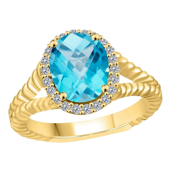 AoneJewelry Oval Shape Blue Topaz and Diamond Ring 1.95 Carat In 10K Solid Rose, White, Yellow Gold
