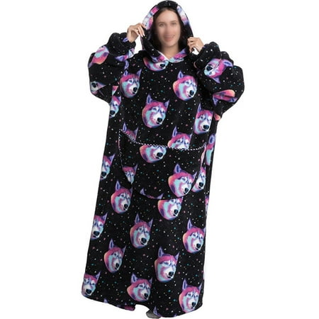 

Grianlook Women Lounge Animal Print Night Gowns Fuzzy Fleece Fruit Printed Sleep Dress Home Long Sleeve Pajama Funny Dog Print