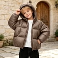 thumbnail image 4 of Jalioing Toddler Kids Puffer Jacket Solid Color Long Sleeve Zipper Winter Coat Thick Thermal Hooded Jacket Outerwear, 4 of 9