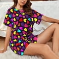 thumbnail image 4 of Fuzoiu Colorful Hearts Print Women's Short-Sleeved Pajama Set,Lounge Sleepwear Set,Womens Pajama Sets 2 Piece,Button-Up Top and Shorts with Pockets-XX-Large, 4 of 7