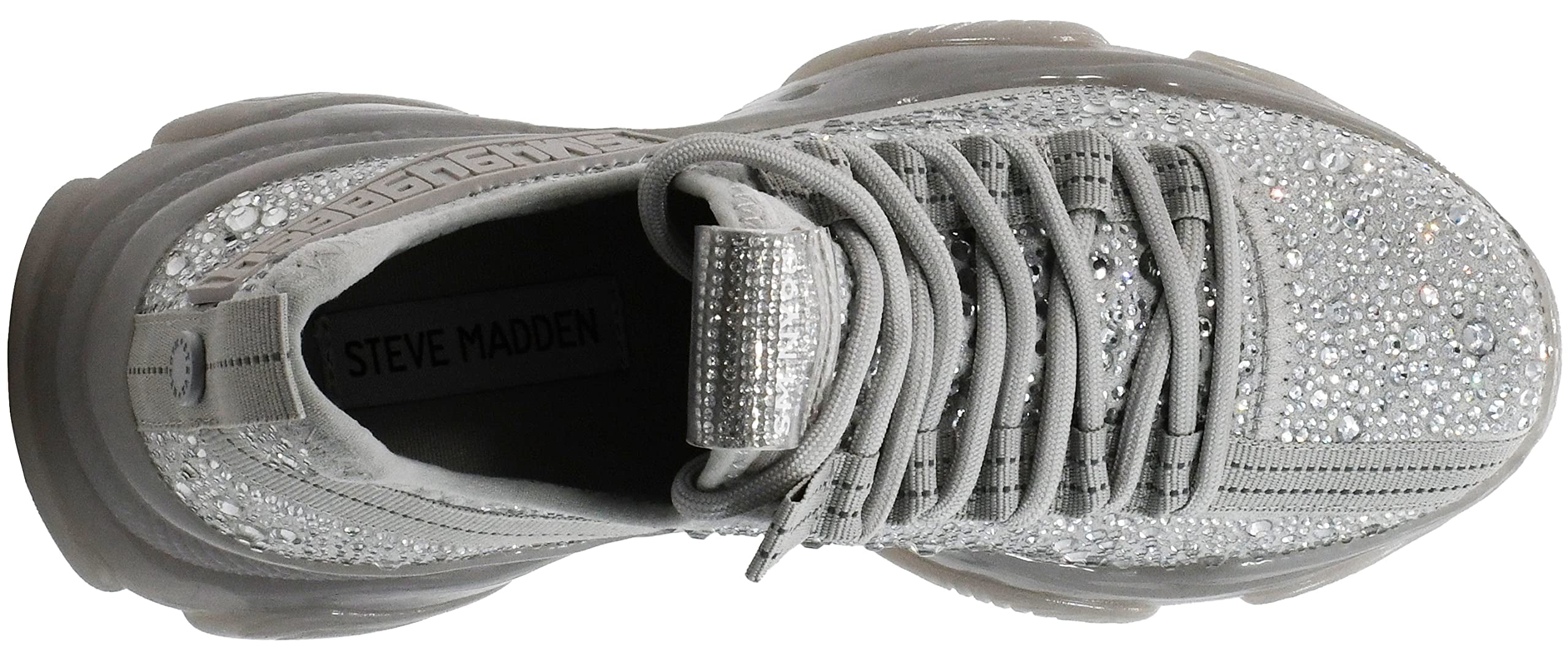 Steve Madden Women's Maxima Sneaker Grey Rhinestone Lace Up