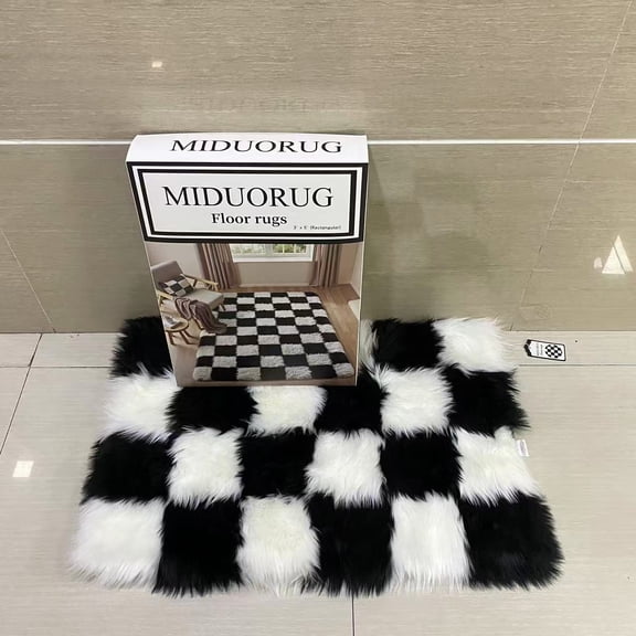 MIDUORUG Floor rugs, Black and White Modern Shag Super Soft Washable Fluffy Rugs Indoor Fuzzy Carpet for Bedroom Home Dorm Aesthetic Decor