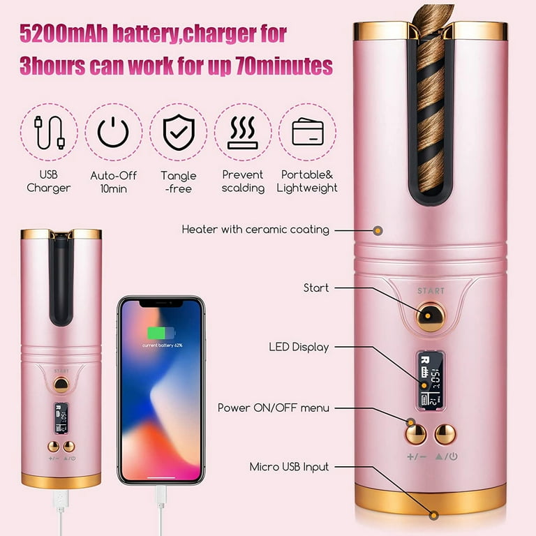 Jahy2tech 34W Cordless Curling Iron Portable Rechargeable Fast Heating Hair Curling Wand