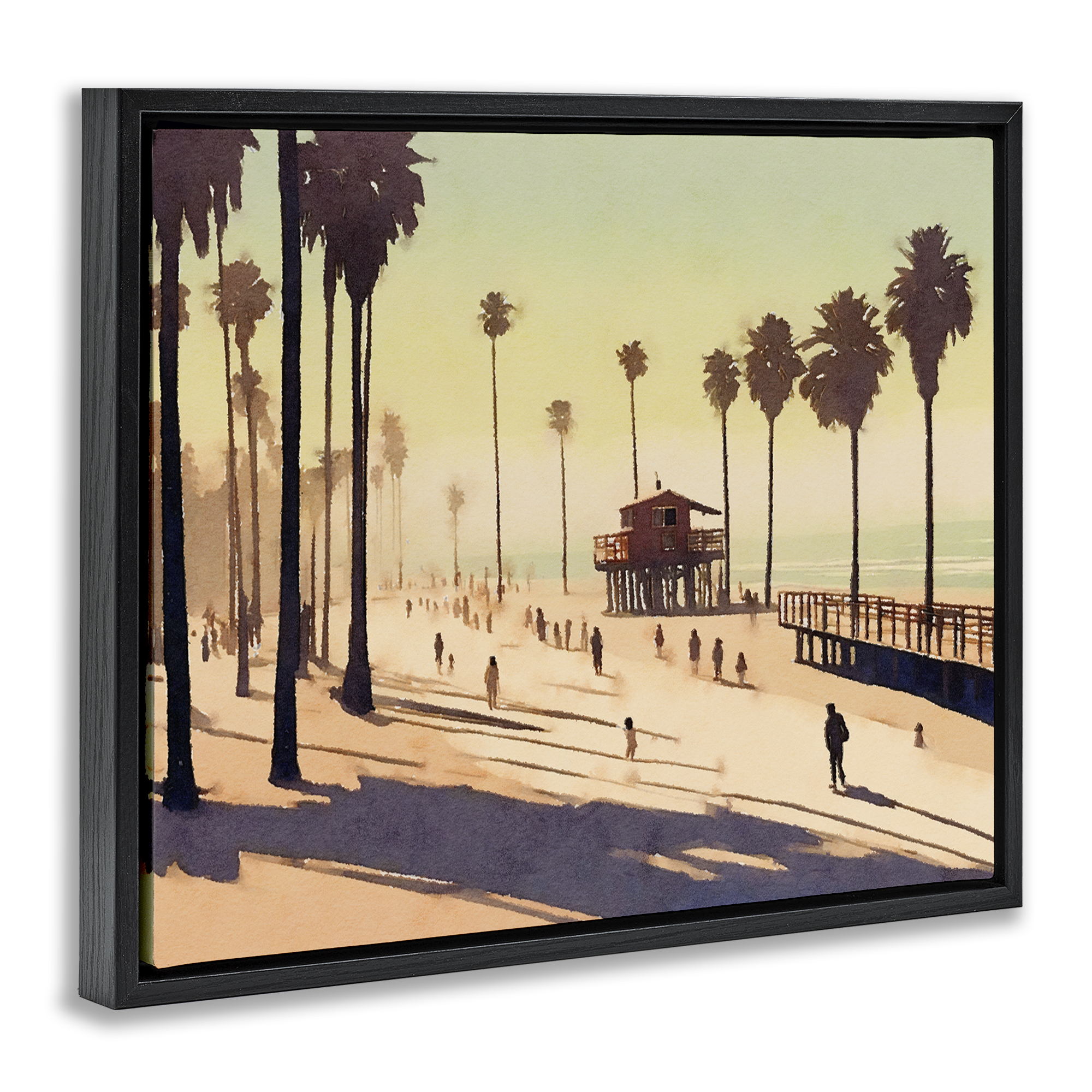 Stupell Industries Silhouettes on Beach Landscape & Nature Painting Black Floater Framed Canvas Art Print Wall Art, 21 x 17