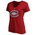 thumbnail image 2 of Women's Fanatics Carey Price Red Montreal Canadiens Authentic Stack Name & Number V-Neck T-Shirt, 2 of 3