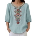 thumbnail image 3 of Business Casual Tops for Women Kelon Shirts for Women Short Sleeve Shirts V Neck Linen Cotton Business Casual Outfit Summer Clothes, 3XL, 3 of 9