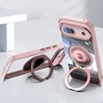 thumbnail image 5 of for Google Pixel 8a Back Case with Lens Protector, Slim TPU Frame Rotating Ring Bracket Magnetic PC Clear Back Anti-Scratch Anti-fingerprint Phone Case for Google Pixel 8a, Pink, 5 of 7