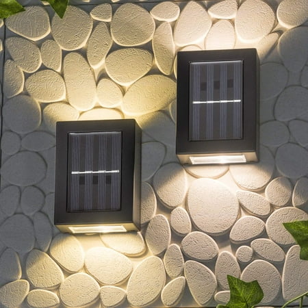 

RTR Outdoor Garden Courtyard Home Decoration Solar Wall Light Energy Saving Waterproof Dustproof With Warm White Led Light Suitable For Garden Terrace 8.6*7.5*12 Cm 2 Pieces