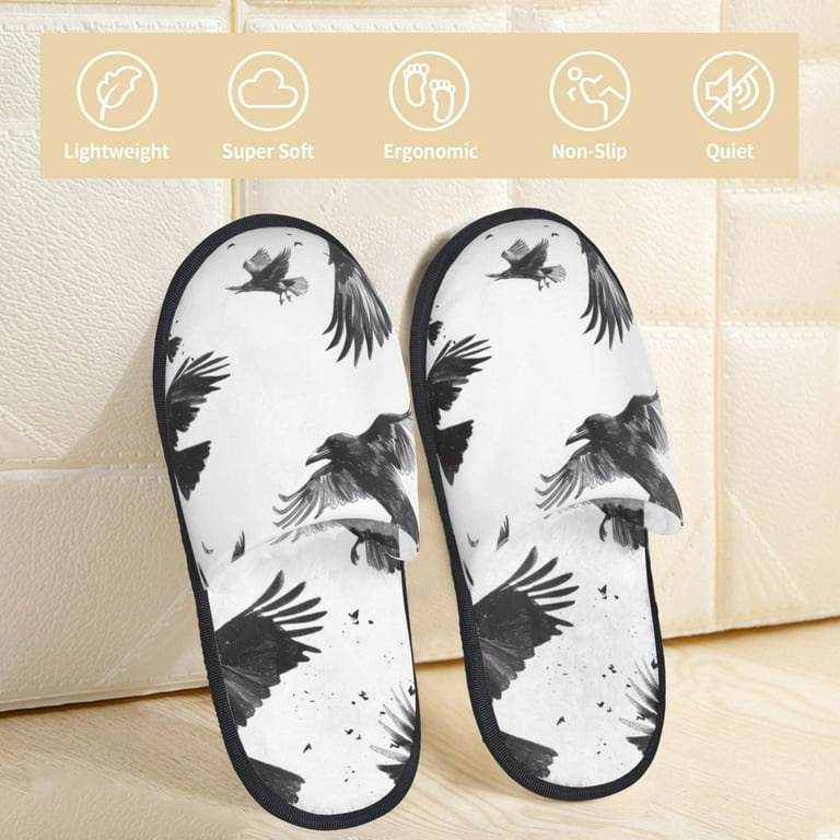Bixox Men s Women s Monochrome Flying Ravens Patterned Plush House Slippers Memory Foam Slippers Indoor and Outdoor Warm Plush Bedroom Shoes Soft