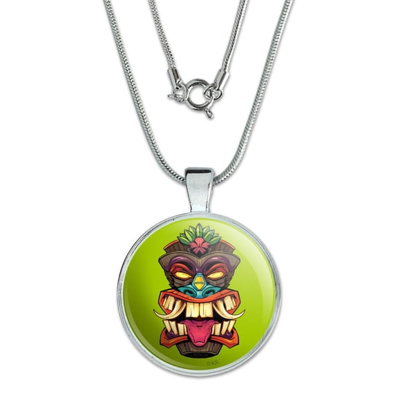 Tiki Heads Island Tropical Hawaii 1" Pendant with Sterling Silver Plated Chain