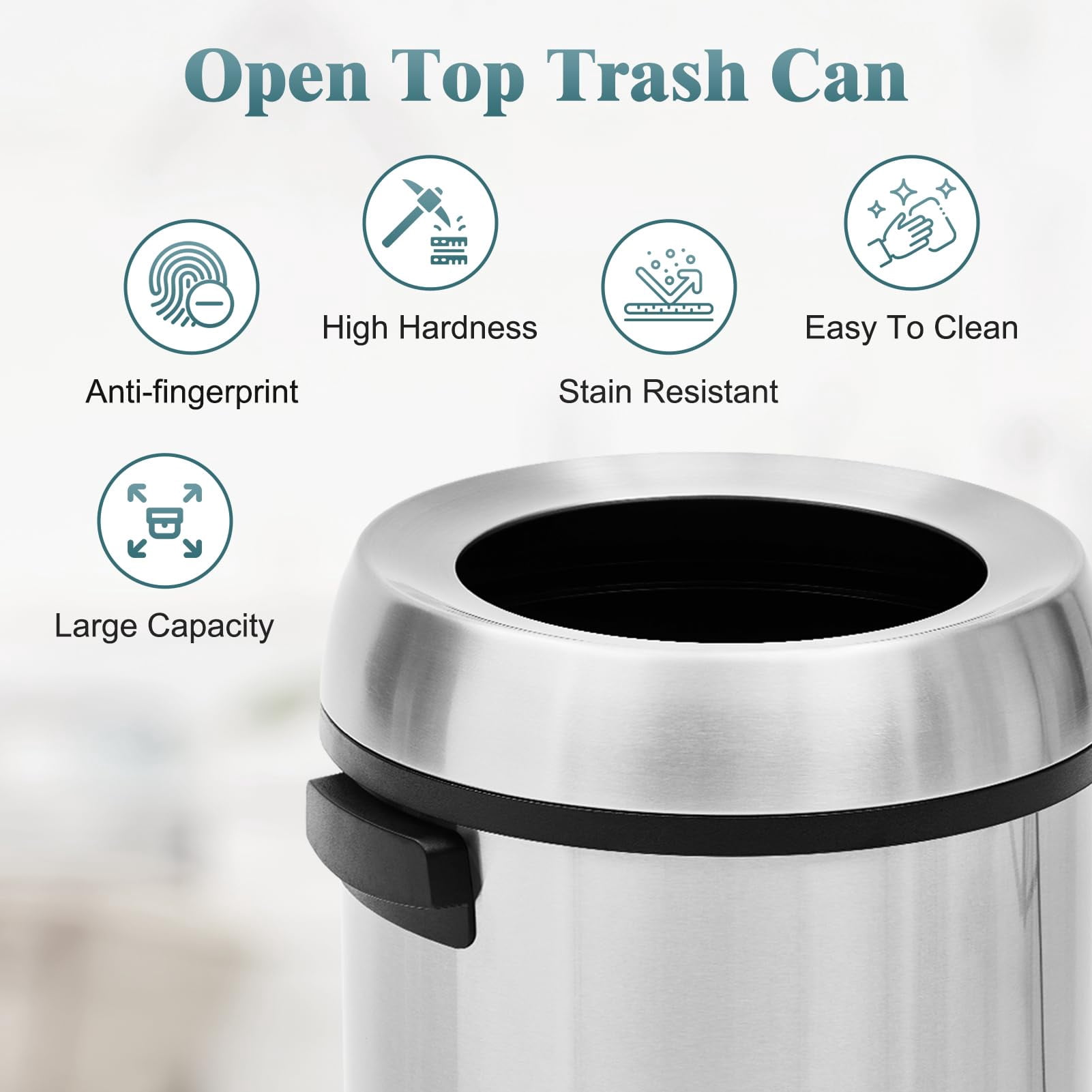 Ataucjin Round Kitchen Trash Can,Stainless Steel Swing Open Trash Can,Small Commercial Trash Can Garbage Can Without Inner Bucket For Home Office,17 Gallon