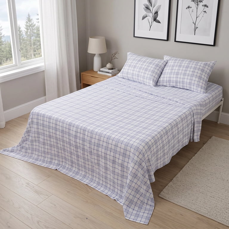 Regency Heights 4-Piece Queen Flannel Sheet Set, Blue Plaid photo 4