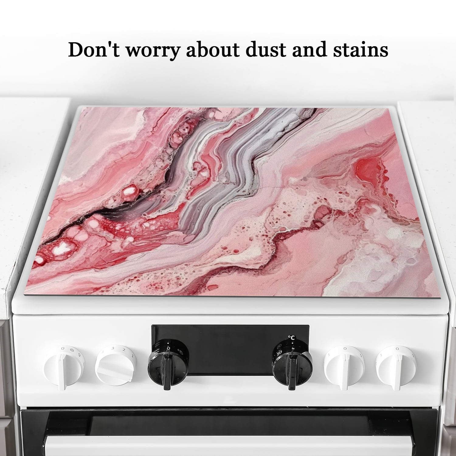 Stove Top Cover For Gas Stove, Pink Marble Print Non-Slip Ceramic Cooktop Cover, Washable Foldable Modern Decorative Mats for Kitchen RV (28×20 Inch)