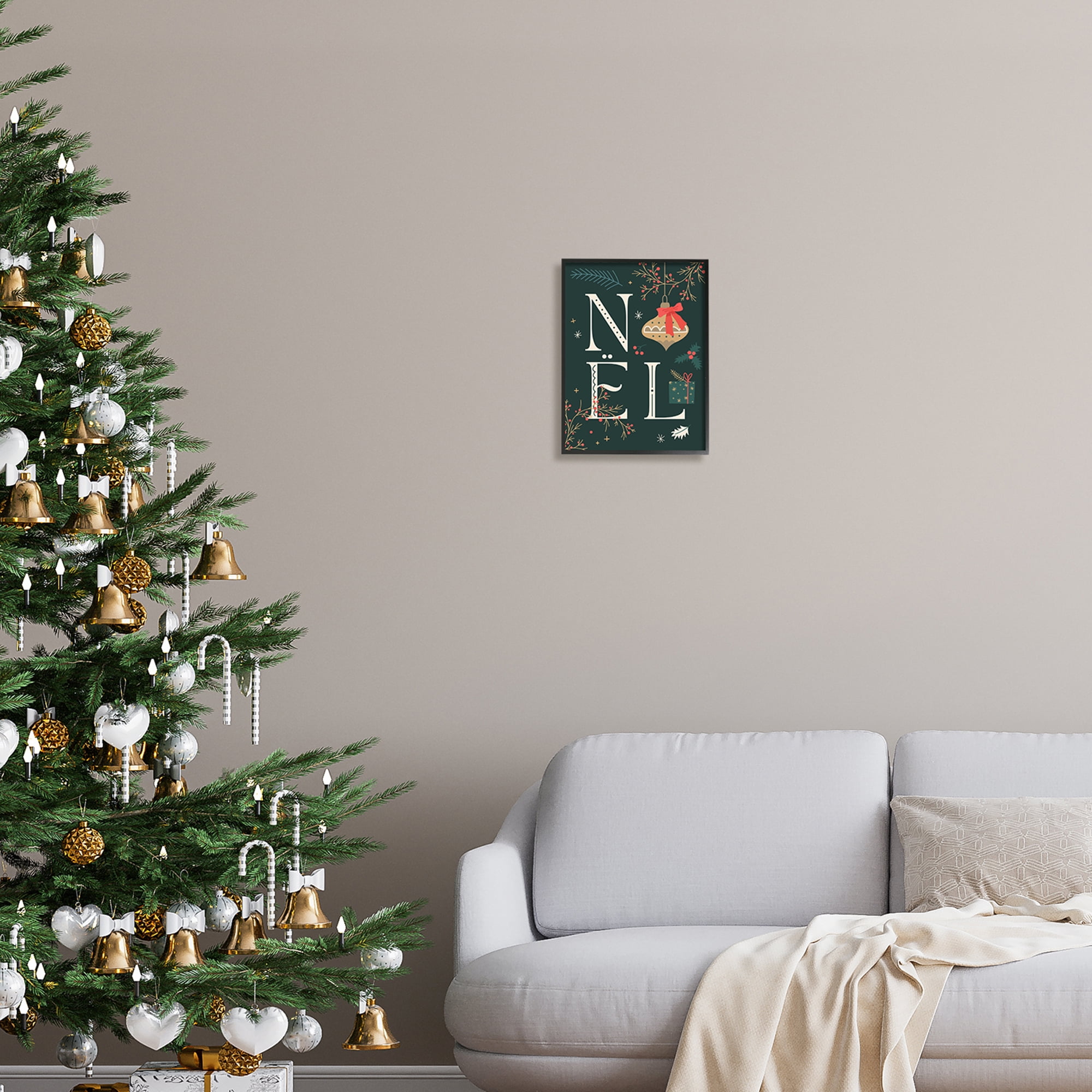 Stupell Industries Noel with Holiday Ornament Holiday Painting Black Framed Art Print Wall Art, 11 x 14