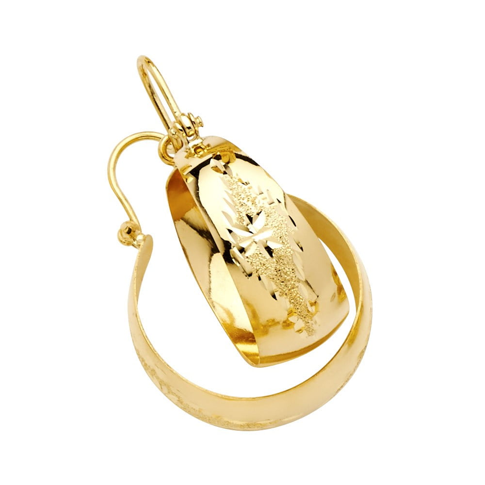 14K Solid Yellow Italian Gold Diamond Cut Graduated Bangle Hoop Earrings 20MM 