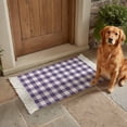 thumbnail image 6 of Area Rug with Tassels 2' x 3', Purple Buffalo Checker on White Kitchen Runner Rug for Hallway Bedroom Throw Rugs, Minimalist Plaid Lattice Soft Door Mat for Bathroom Entrance Living Room, 6 of 9