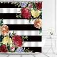 thumbnail image 3 of Black White Stripe Peony Shower Curtains with 12 Hooks, Floral Shower Curtain, Waterproof Fabric Bath Curtain, Home Bathroom Decoration, 72" W x 72" H, 3 of 6