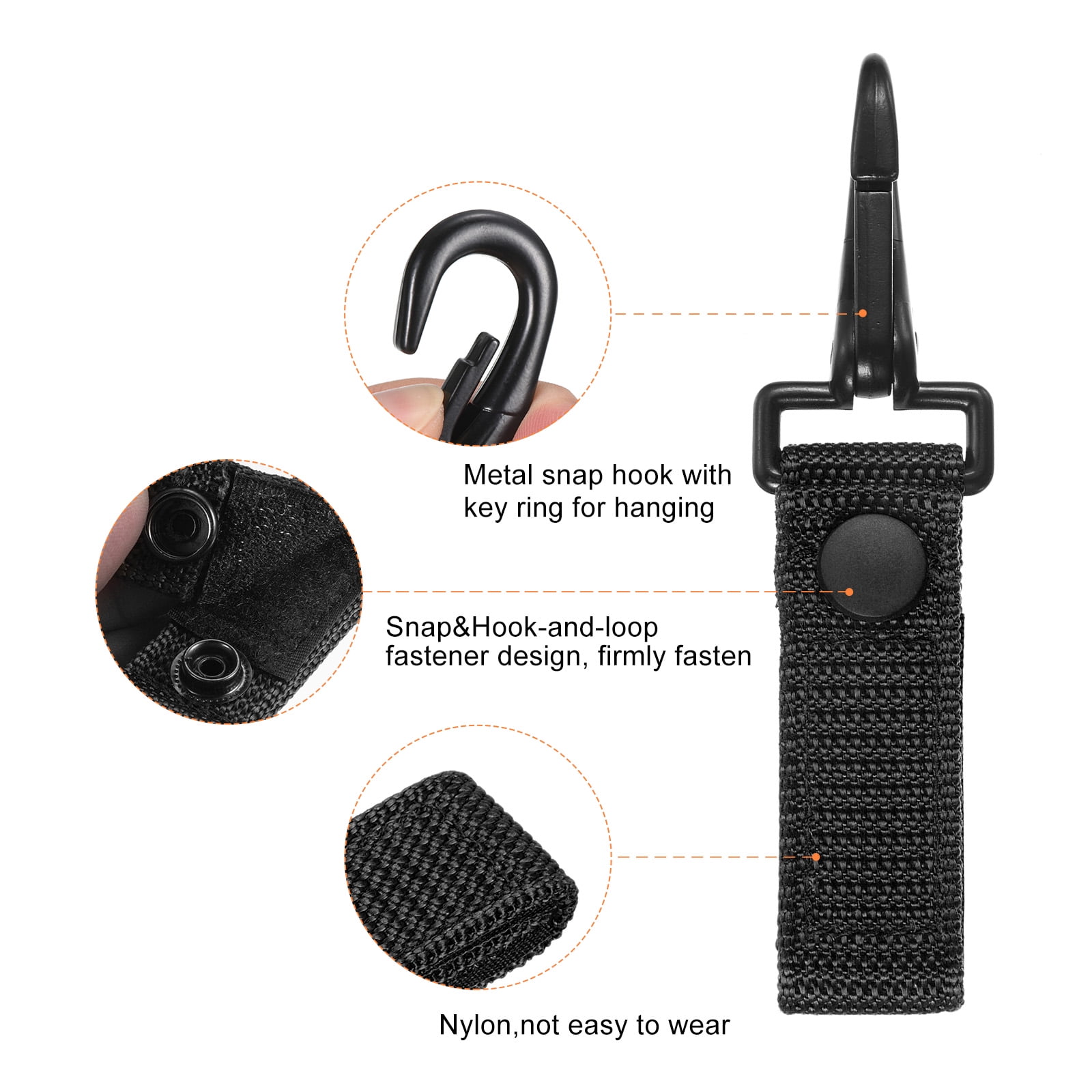 Unique Bargains Key Ring Nylon Webbing Strap Hanging Gear Buckle Snap Key Holder Black