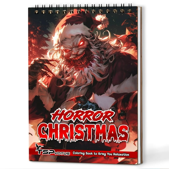 TSPVOTUS Horror Christmas Spiral Bound Adult Coloring Book, A5 Wooden Cover, 30 Haunting Coloring Pages of Nightmare Christmas Holiday for Stress Relief and Relaxation
