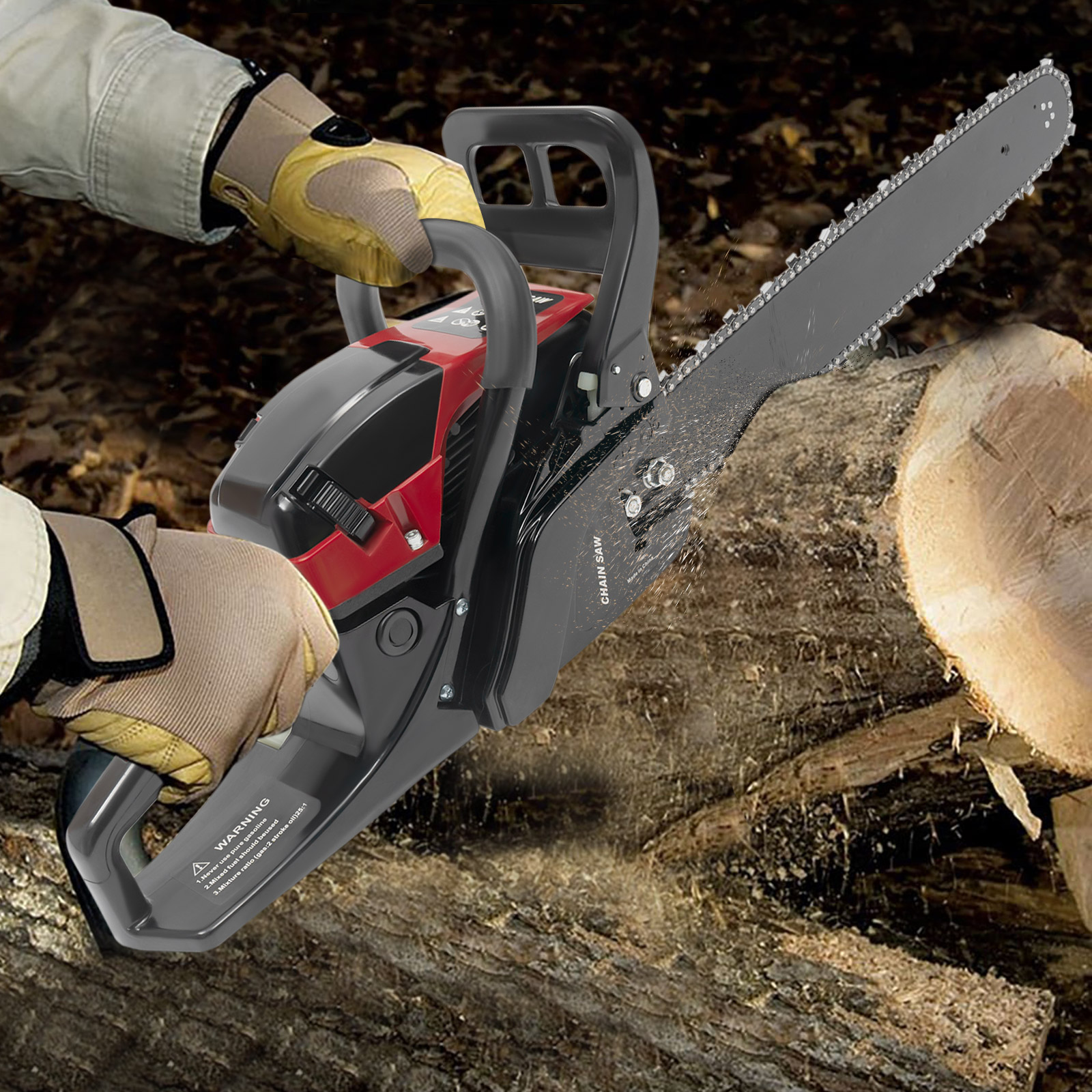 20Inch Gas Chainsaw, 2-Stroke 58CC 2.4KW Engine Handheld Gas Power Chain Saw with Air-cooled, Pull Start Petrol Saws Set for Wood Cutting, Garden Pruning, Forest Logging, Black & Red
