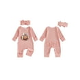 thumbnail image 2 of Qmyliery Newborn Baby Girl Fall Outfit Football/Golf Print Long Sleeve Ribbed Romper Bow Headband 2 Piece Set, 2 of 9