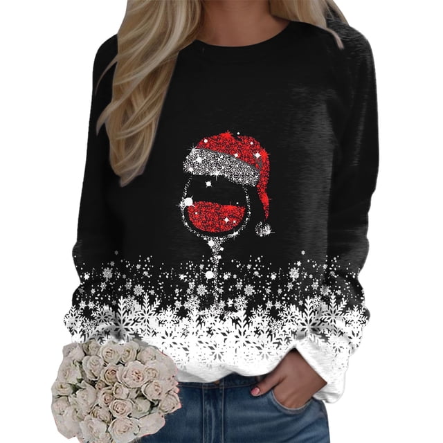 Kcodviy Ensemble de Tenue Confortable de Noël pour Femmes, Chandail à Col Rond Imprimé, Chandail-Over Décontracté à Manches Longues, Blouse Ample