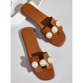 thumbnail image 1 of Fashion Brown Slide Sandals For Women, Faux Pearl Decor Cut Out Design Sandals, 1 of 4