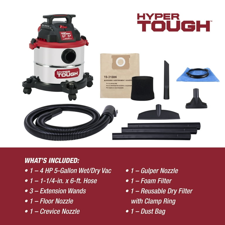 Free Shipping! Hyper Tough 5 Gallon Stainless Steel Wet Dry Vacuum