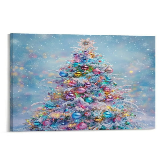Stunning Christmas Tree with Snowflakes Living Room Art Xmas Holiday Decor Canvas Picture Canvas Wall Art Artwork Wall Art For Kitchen Canvas Prints 08x12inch Framed Artwork