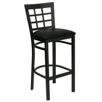 Flash Furniture HERCULES Series Black Window Back Metal Restaurant Barstool - Black Vinyl Seat