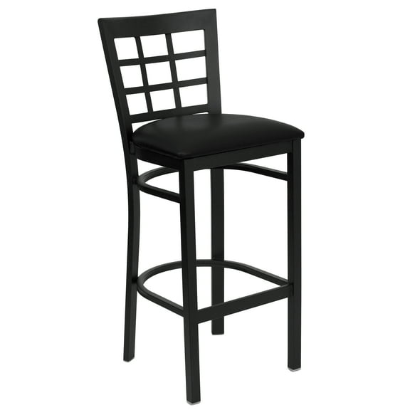 Flash Furniture HERCULES Series Black Window Back Metal Restaurant Barstool - Black Vinyl Seat