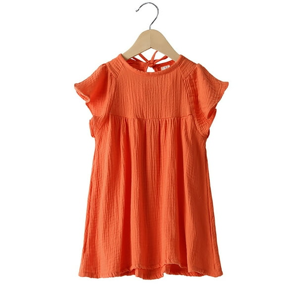MXIEZI 1-7 Years Toddler Baby Girls Cotton Dresses Kids Solid Colour Sundress Summer Dress Princess Skirt Little Girls Clothes