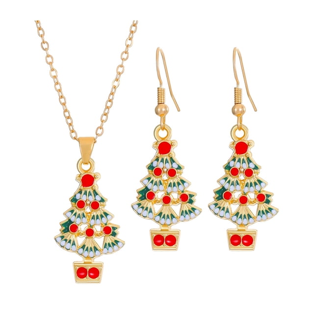 Christmas Necklace and Earrings Set Christmas Jewelry for Festive Valentines Tree