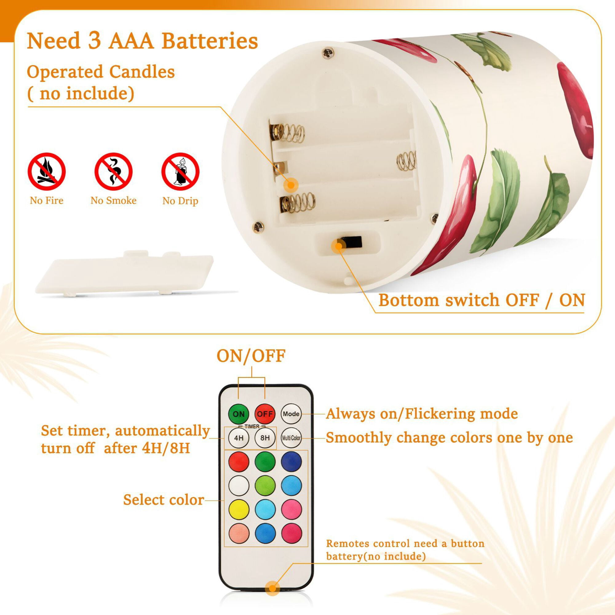 Yayeee Flameless Candles with Remote Flickering Battery Operated Multi Color Changing, Watercolor Cherry