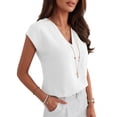 thumbnail image 6 of ANRABESS Women Tops V Neck T Shirts Cap Sleeve Business Casual Tops for Women Summer Loose Fit Dressy Work Office Blouses Cute Clothes Trendy Outfits White M, 6 of 11