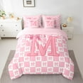 thumbnail image 2 of jejeloiu Kawaii Bowtie Plaid 7-Piece Twin Bedding Sets,Pink Letter M Bedding Comforter Set For Bowtie Girls Reversible, 2 of 8