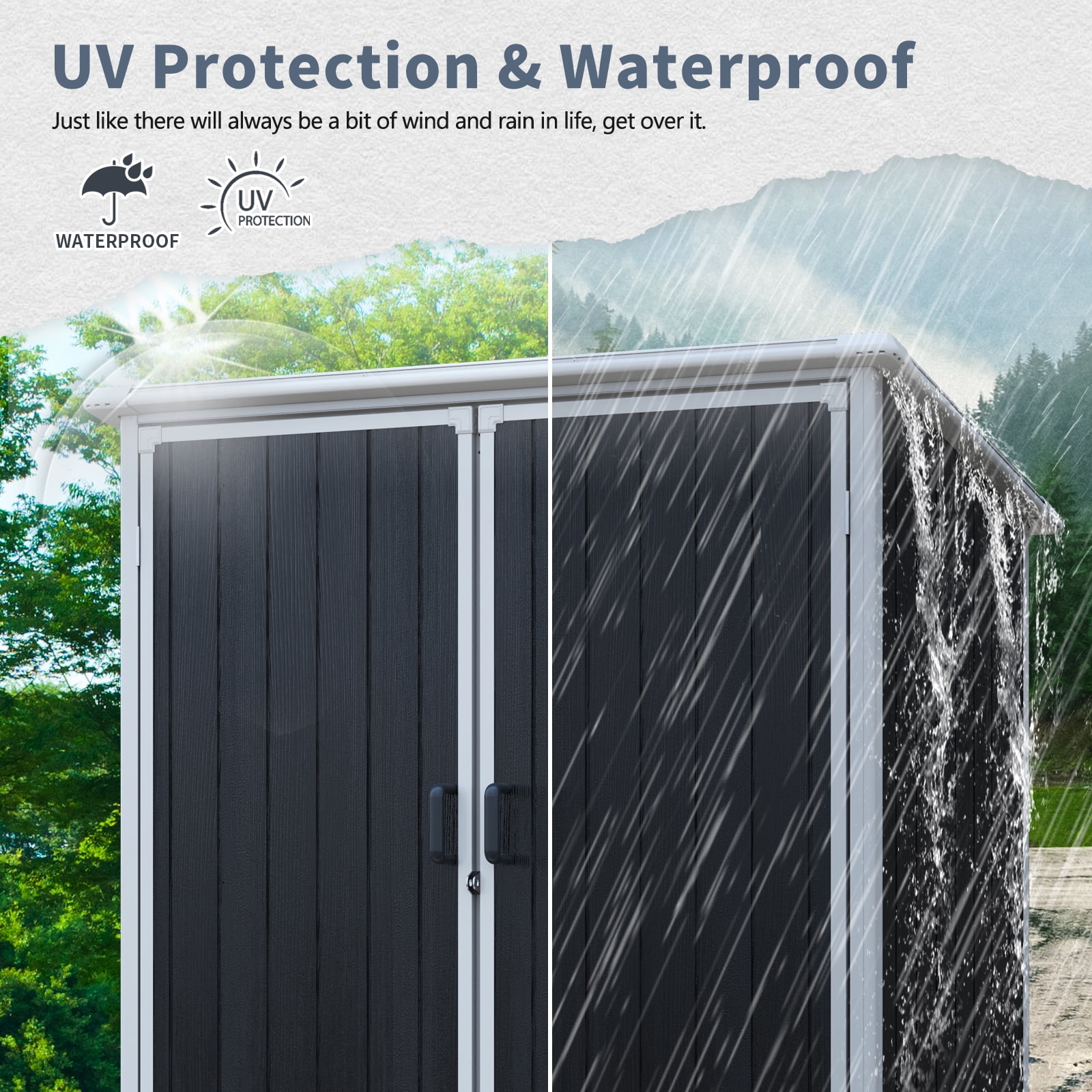 Outdoor Storage Sheds, 5x3FT Resin Shed with Floor Window, Plastic Bike Tool Shed Quick Assembly, All-weather Sloped Top, UV Resistant & Waterproof Design