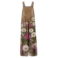 thumbnail image 4 of Women's Floral Print Overalls - Adjustable Straps Sleeveless Cotton Romper with Pockets for Summer Casual ,Light Brown,L, 4 of 8
