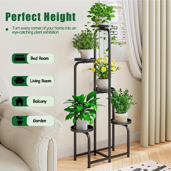 5 Tier Plant Stand Indoor Outdoor Metal Plant Shelf for Multiple Plants Corner Flower Holders for Living Room Balcony Bedroom Patio Garden