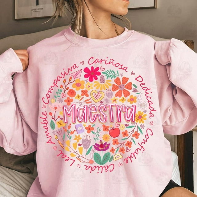 Chandail en Molleton Rétro Preppy Maestra Floral, Chandail en Molleton Boho Floral Maestra, Chandail en Molleton Vintage Preppy Enseignant Espagnol, Chandail en Molleton Enseignant Brushstroke